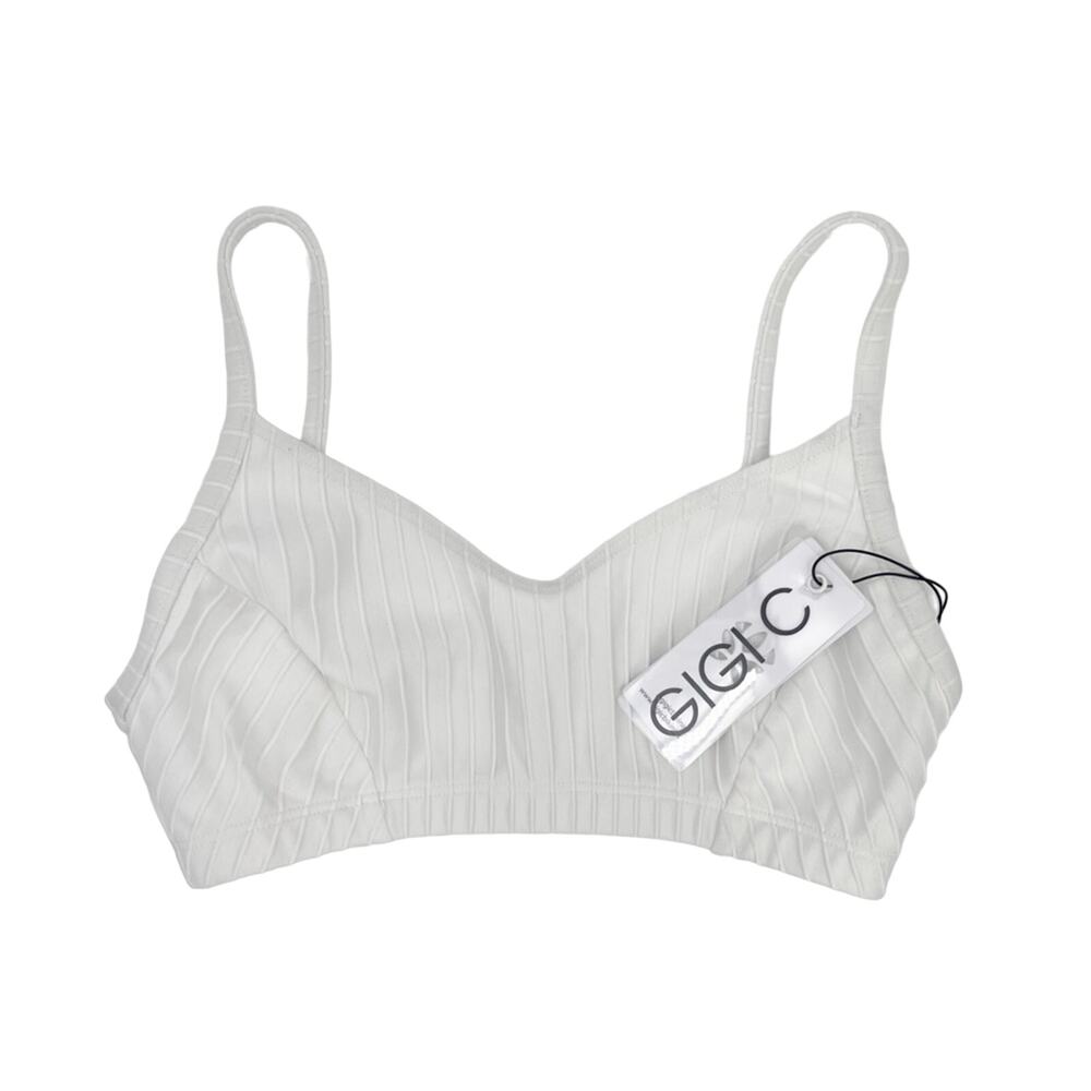 GIGI C Bikini Top Extra Small White Ribbed Beach Swim Designer Resort Coast NWT
